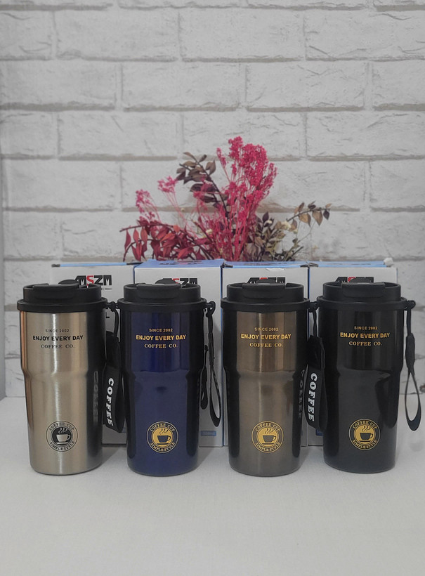 تراول ماگ ۵۰۰ میلیلیتر SZM مدل Coffee — استیل ۳۱۶ ضدزنگ (دوجداره) با درب دوحالته