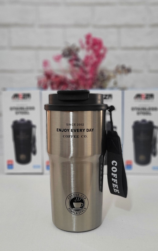 تراول ماگ ۵۰۰ میلیلیتر SZM مدل Coffee — استیل ۳۱۶ ضدزنگ (دوجداره) با درب دوحالته