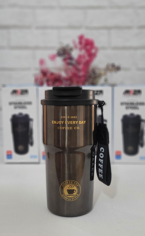 تراول ماگ ۵۰۰ میلیلیتر SZM مدل Coffee — استیل ۳۱۶ ضدزنگ (دوجداره) با درب دوحالته
