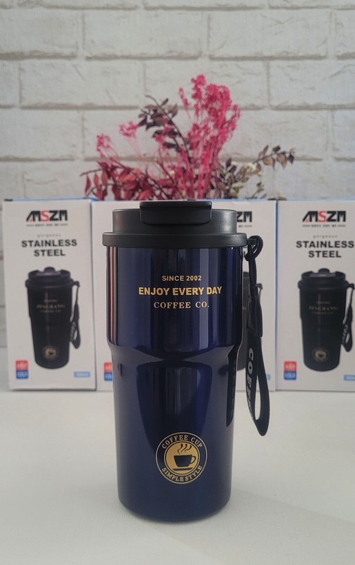 تراول ماگ ۵۰۰ میلیلیتر SZM مدل Coffee — استیل ۳۱۶ ضدزنگ (دوجداره) با درب دوحالته