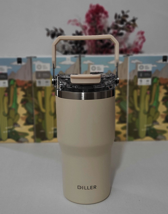 تراول ماگ دیلر DILLER استیل ۳۰۴ ظرفیت ۶۲۰ میلیلیتر – دستهدار با دهنی و نی