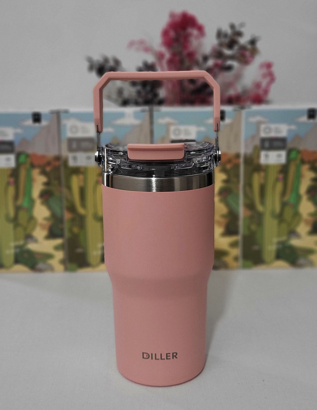 تراول ماگ دیلر DILLER استیل ۳۰۴ ظرفیت ۶۲۰ میلیلیتر – دستهدار با دهنی و نی
