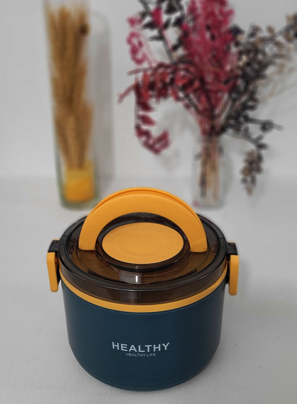 ظرف غذای گرد HEALTHY LIFE داخل استیل 304 با قاشق
