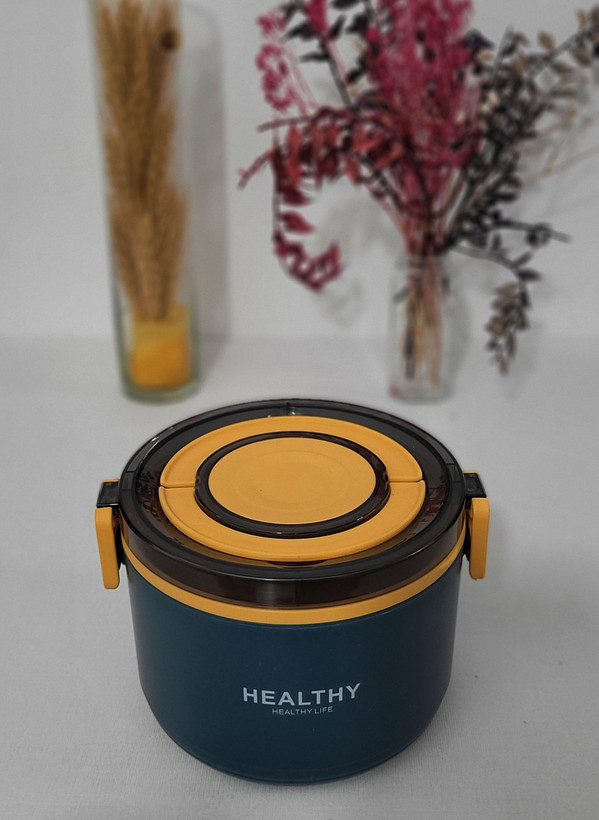 ظرف غذای گرد HEALTHY LIFE داخل استیل 304 با قاشق