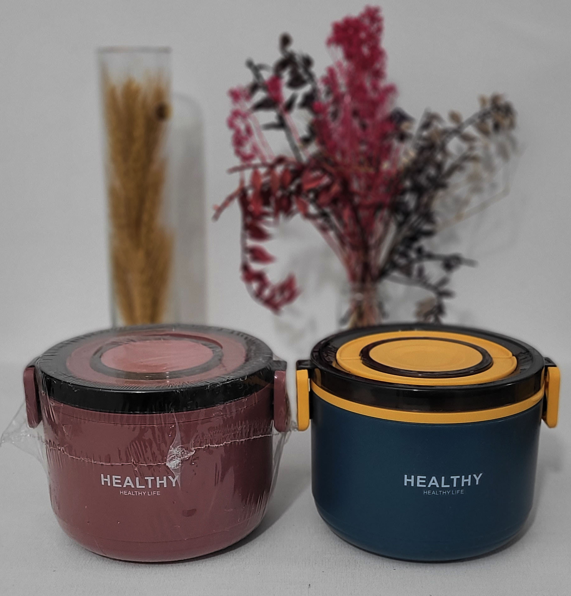 ظرف غذای گرد HEALTHY LIFE داخل استیل 304 با قاشق